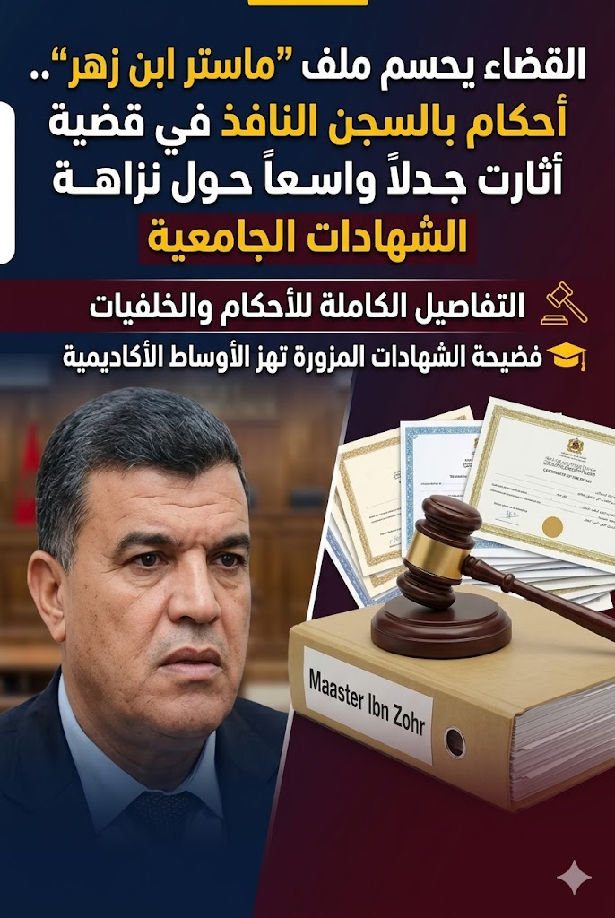 القضاء يحسم ملف “ماستر ابن زهر”.. أحكام بالسجن النافذ في قضية أثارت جدلاً واسعاً حول نزاهة الشهادات الجامعية