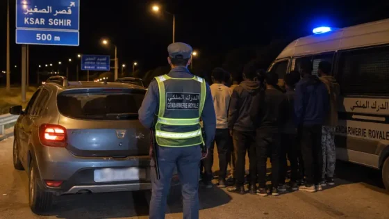 درك طنجة يوقف سائقًا ويُحبط محاولة لنقل 9 مهاجرين غير نظاميين نحو قصر الصغير.