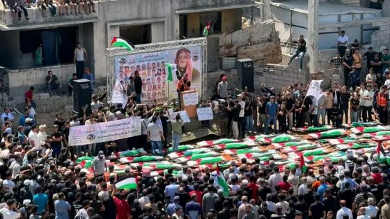 تشييع عشرات الضحايا من عائلة فلسطينية بعد انتشال جثامينهم إثر مجزرة مروعة.
